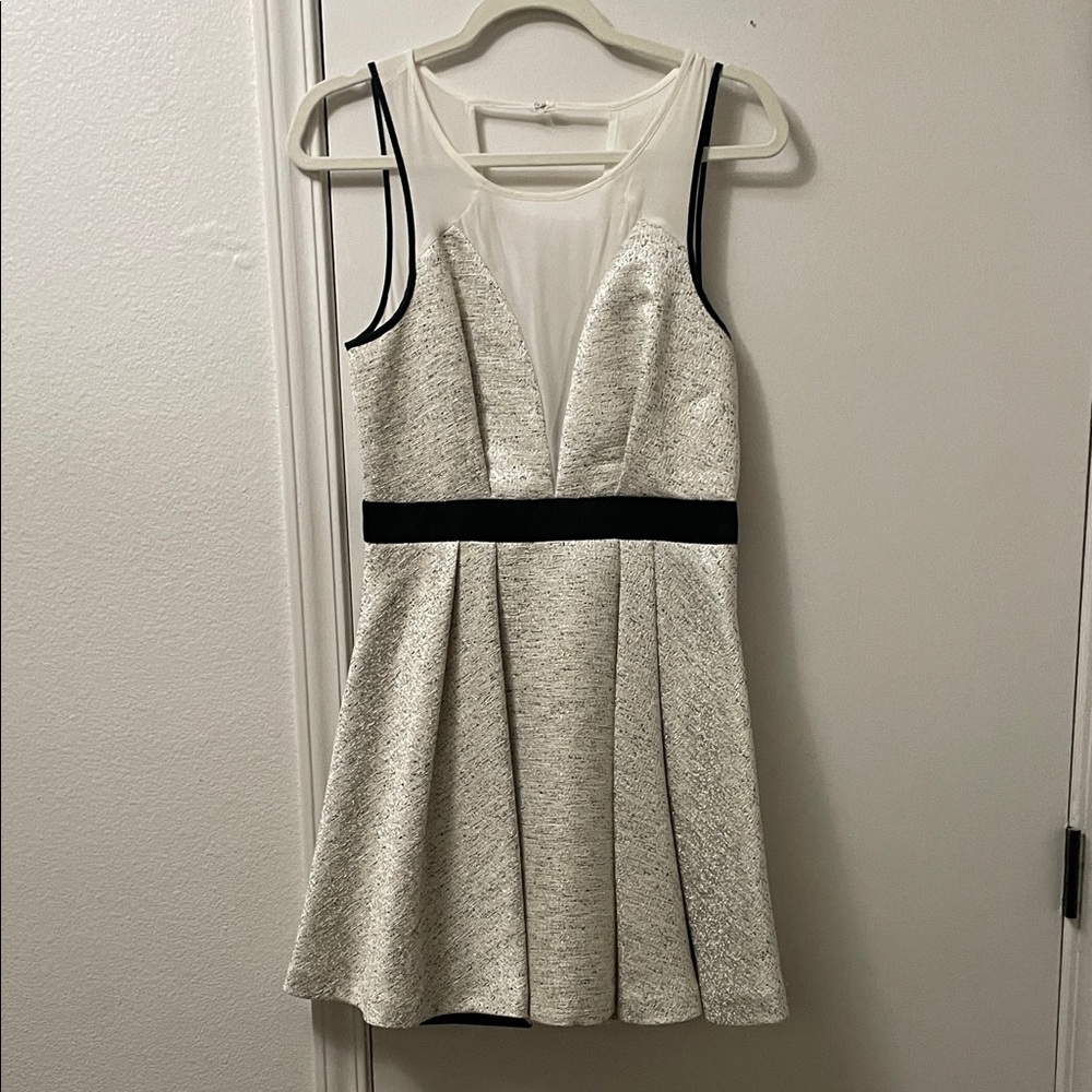 BCBGeneration Textured Cream and Black Dress